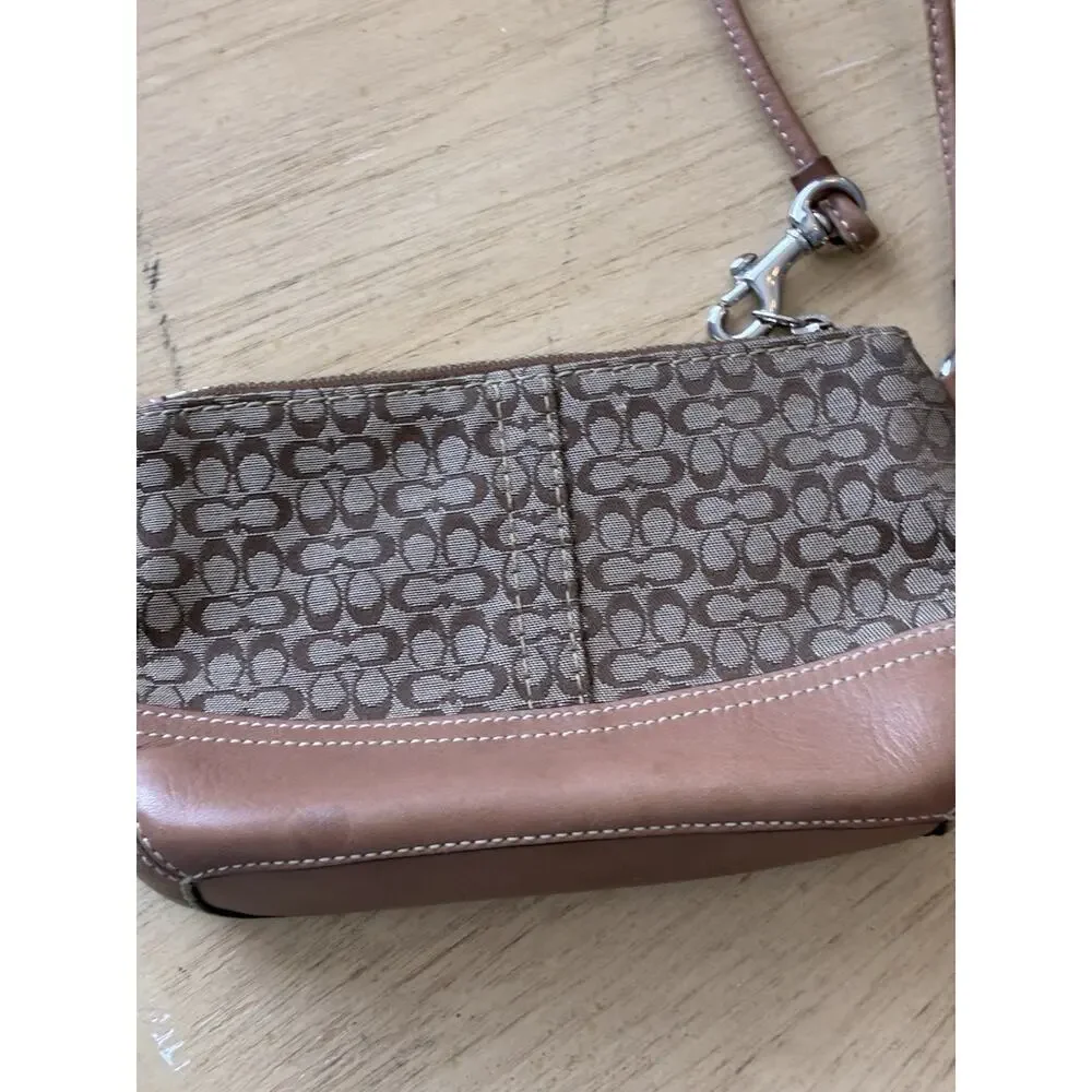 VTG Coach Signature C Mini Wristlet Clutch Pouch Brown Canvas Tan Leather Y2K